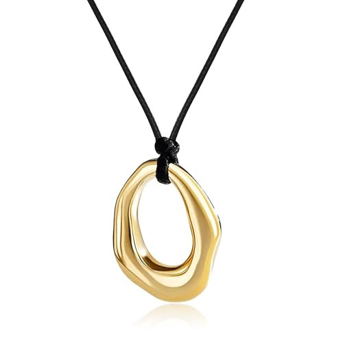 Peraca Cris Boho Necklace Gold Pendant Jewelry for Women Chunky Gold Necklaces Statement Big Circle Black Necklaces Western Leather Rope Necklace Trendy | Amazon (US)