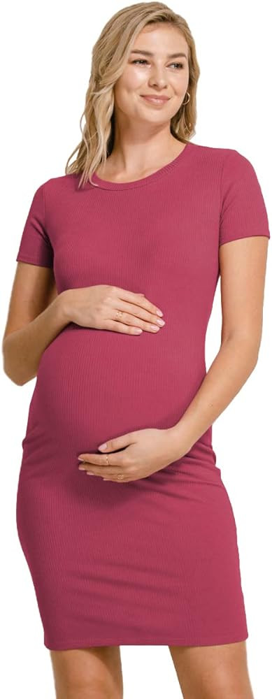 LaClef Women's Maternity Short Sleeve Bodycon Ribbed Dress | Amazon (US)