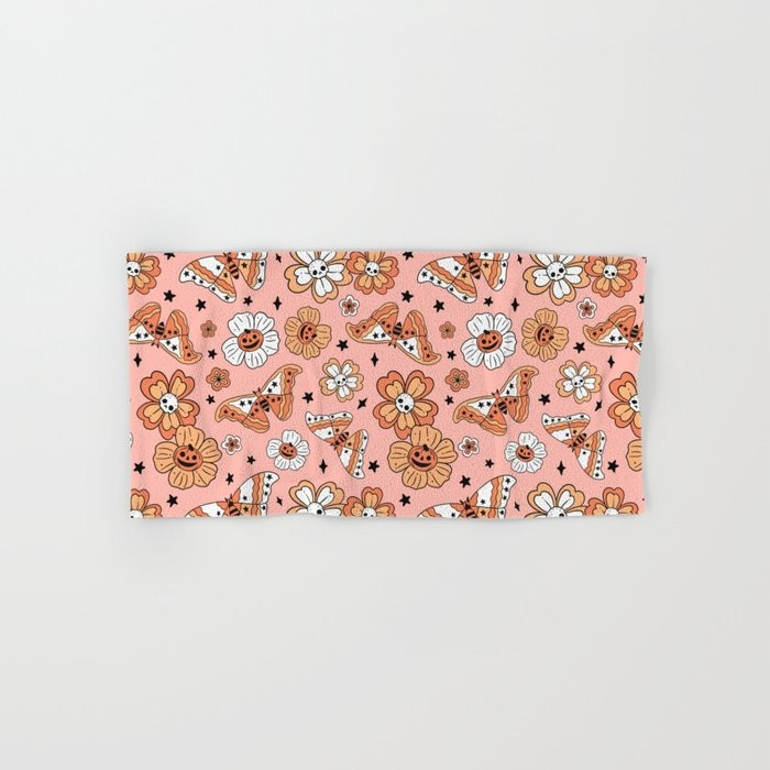 Halloween Vintage Pumpkin Flowers Boho Pattern Hand & Bath Towel | Society6