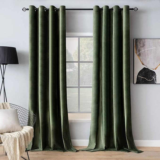 MIULEE Velvet Curtains Olive Green Elegant Grommet Curtains Thermal Insulated Soundproof Room Dar... | Amazon (US)