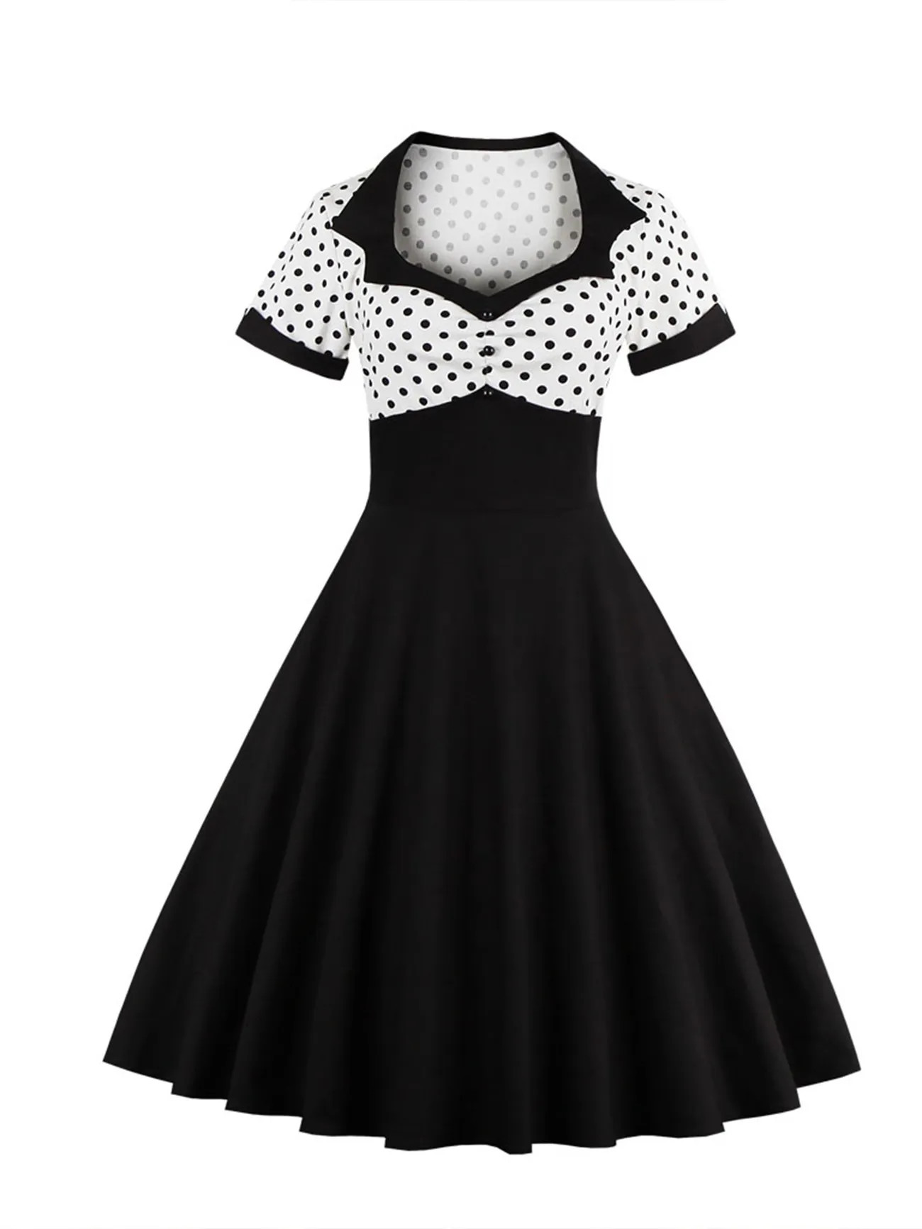 Plus Size Retro Occasion Dress, Women's Plus Colorblock Polka Dot Print Button Decor Short Sleeve... | Temu Affiliate Program