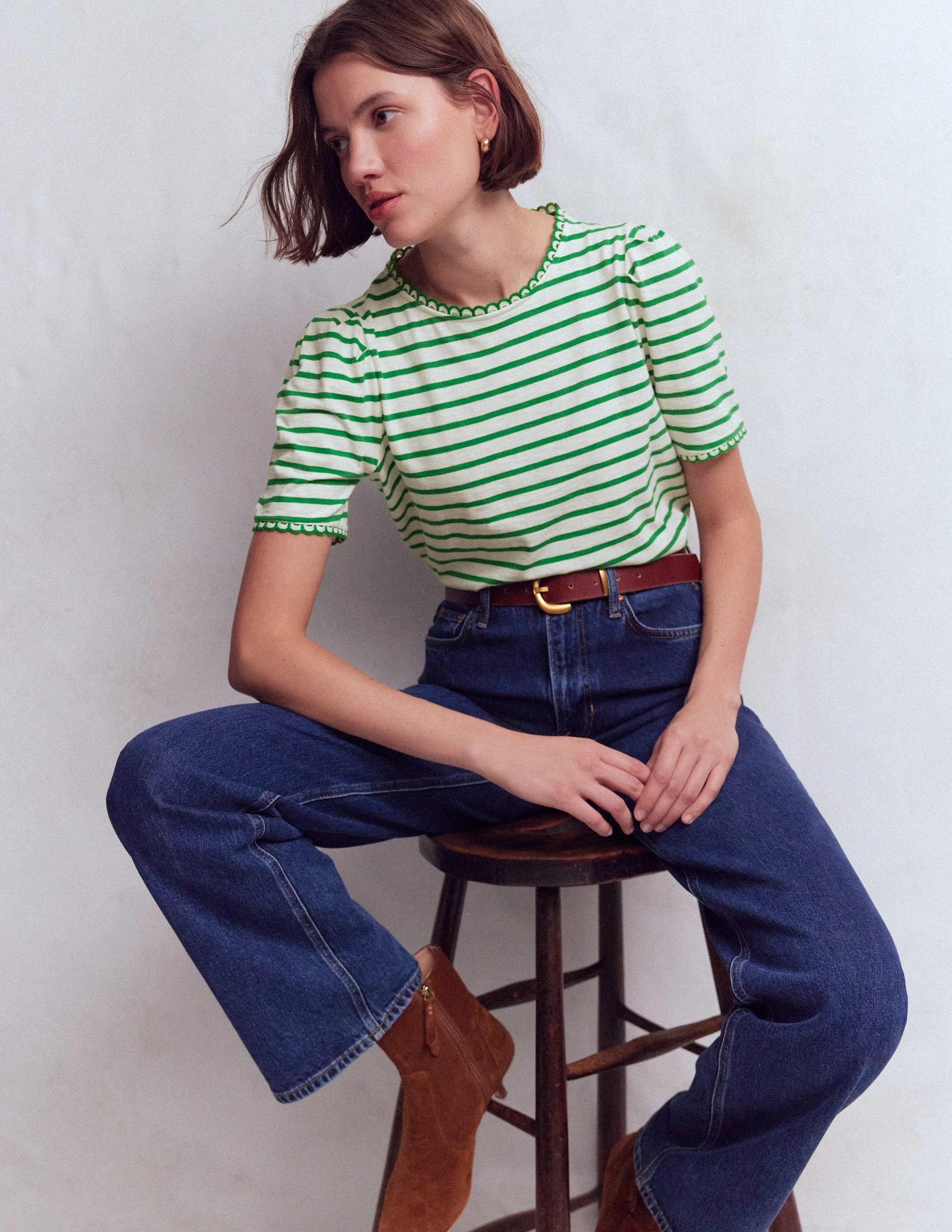 Ali Trim T-shirt-Ivory and Amazon Stripe | Boden (US)