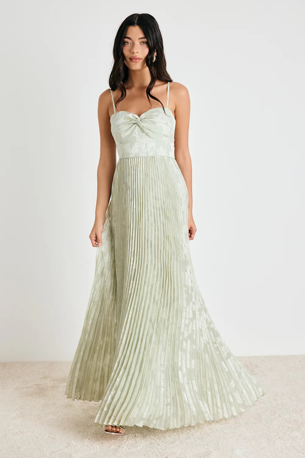 Candia Sage Floral Jacquard Satin Maxi Dress | Lulus
