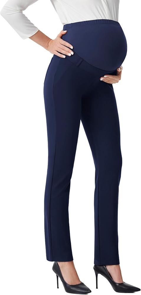 AFITNE Maternity Pants for Work Over The Belly Straight Leg Dress Pants Strethy Pregnancy Office ... | Amazon (US)