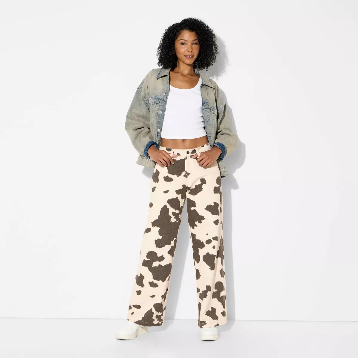 Women's High-Rise Straight Leg Pants - Wild Fable™ Brown Cow Print | Target