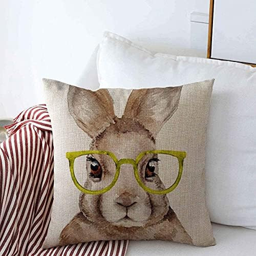 Throw Pillow Covers Hipster Pink Nursery Watercolor Rabbit Easter Bunny Glasses Face Cute Design ... | Amazon (US)