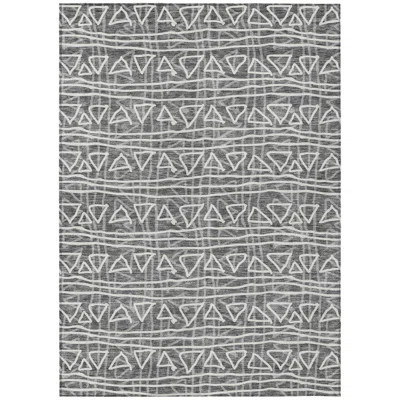 5' X 8' Charcoal Gray And Ivory Geometric Washable Indoor Outdoor Area Rug | Wayfair North America