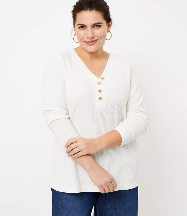 LOFT Plus Waffle Henley Tee | LOFT