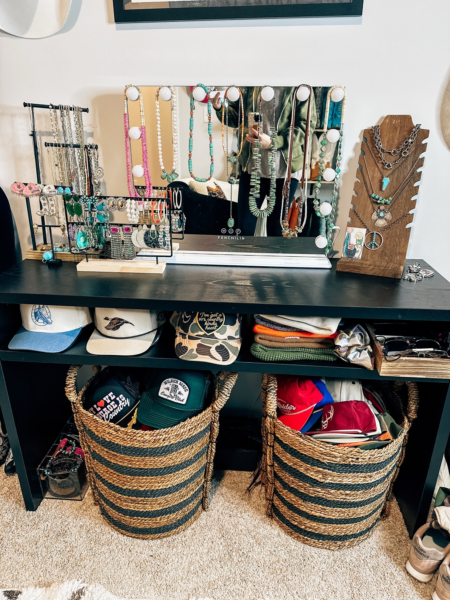 How I organize my jewelry and my hats, closet organization all from Amazon walk-in closet room, western fashion, vanity, mirror, table, black Boho western look home furniture home decor new year

#LTKFindsUnder100 #LTKHome #LTKFindsUnder50