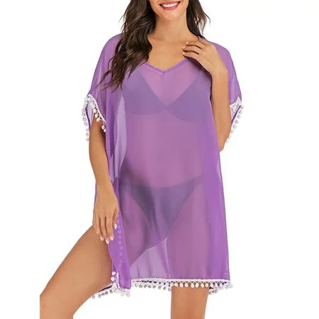 LELINTA Womens Plus Size Beach Bikini Cover up Chiffon Tassel Swim V Neck Loose Bathing Suit Cover-u | Walmart (US)