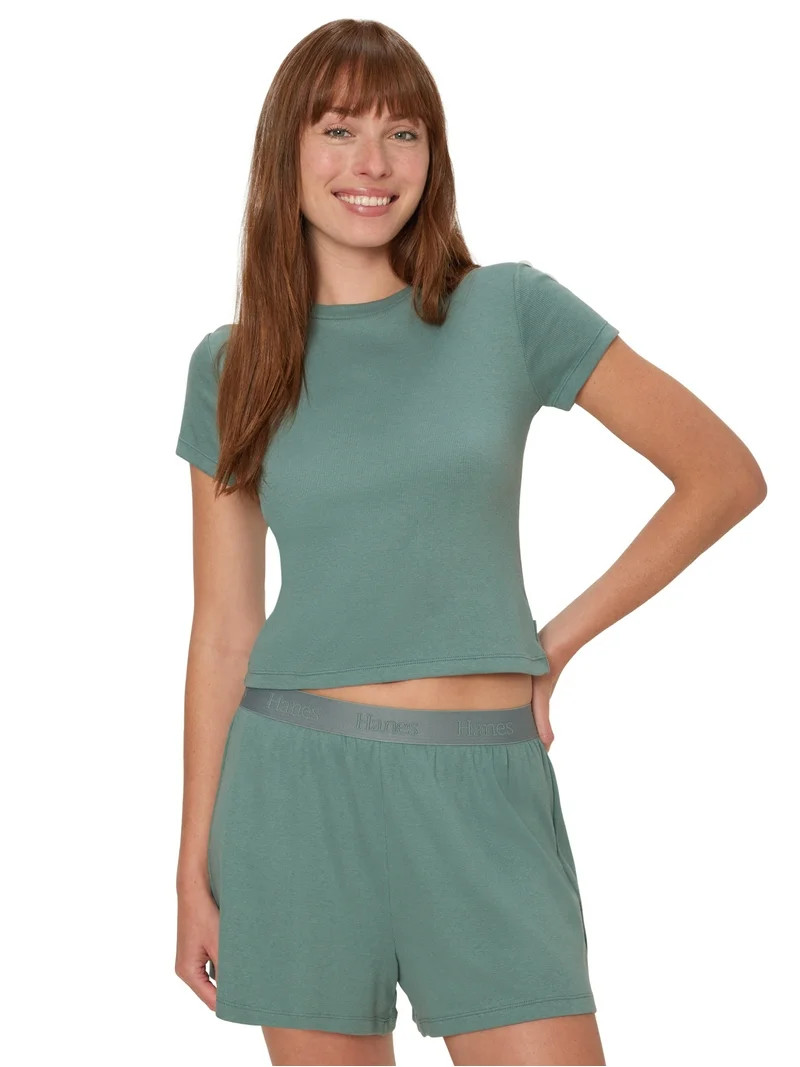 Hanes Originals Women's SuperSoft Comfywear Sleep Rib Crop Tee, Sizes S to 2X | Walmart (US)