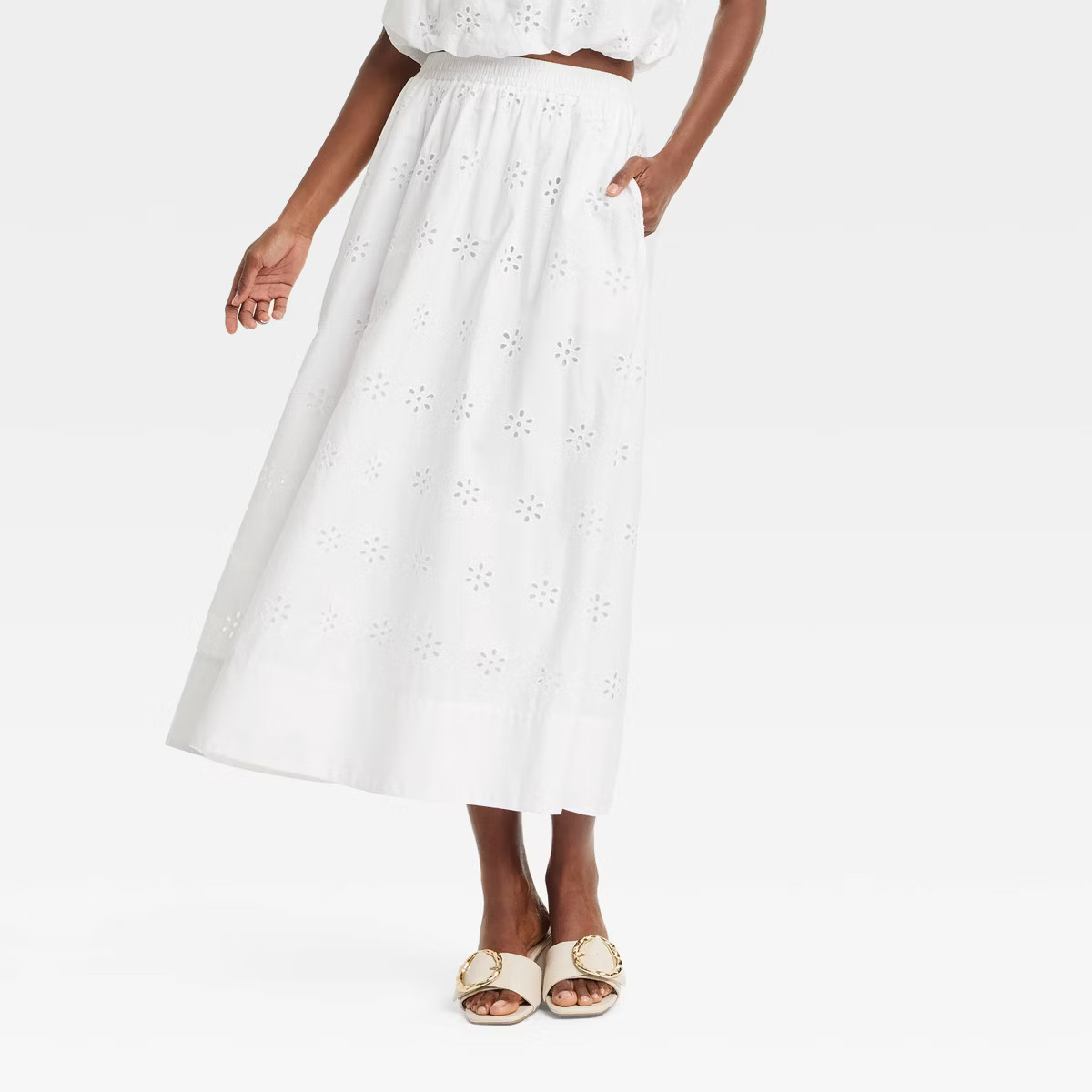 Women's Eyelet Midi A-Line Skirt - A New Day™ White | Target