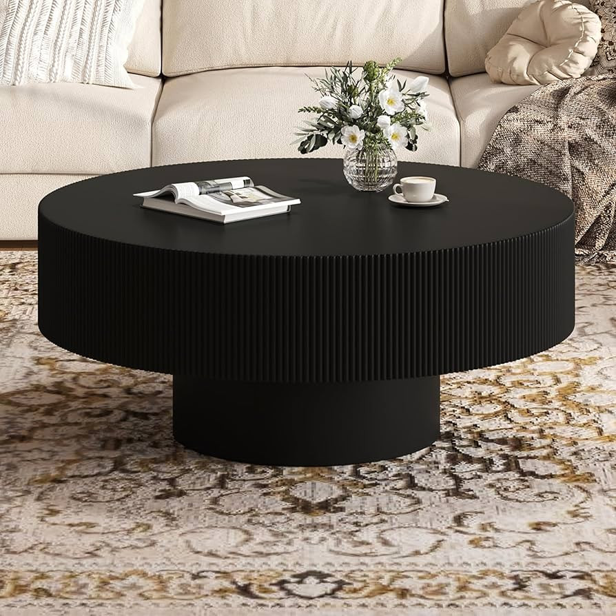Merax Modern 35.4 Inch Round Large Coffee Table with Sturdy Base, Wood Center Table with 6.8" Thi... | Amazon (US)