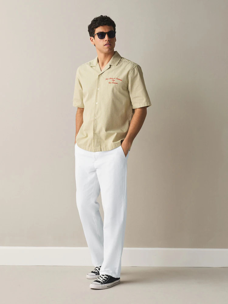 Buy White Straight Fit Cotton Linen Blend Twill Chino Trousers from Next Belgium | Next EU