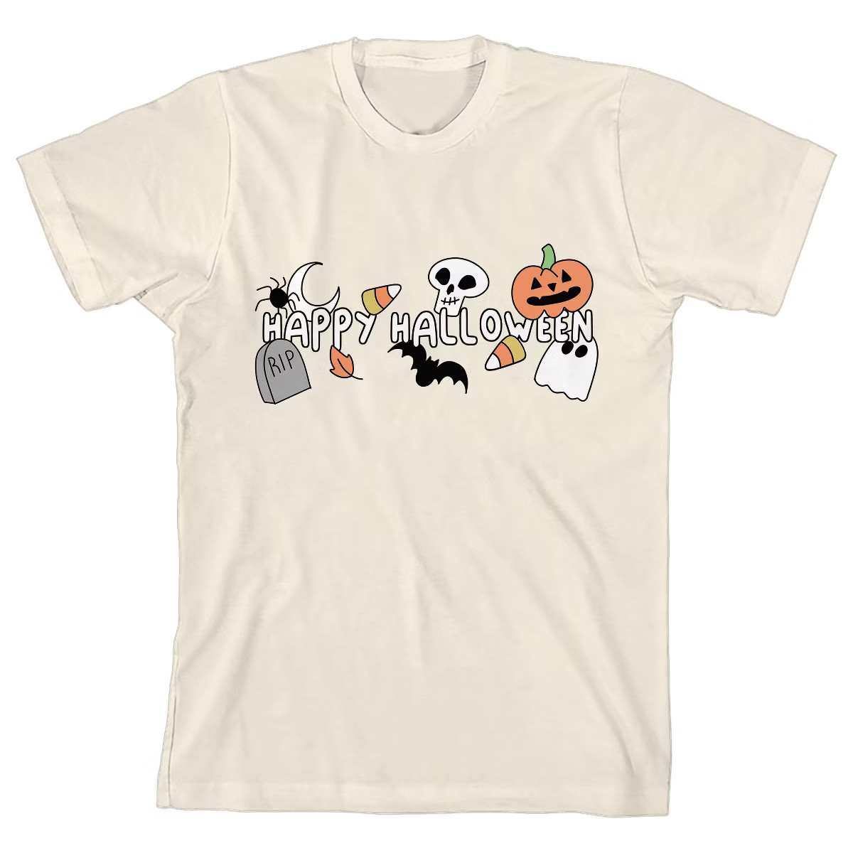 Kids Halloween Cute Cartoon Symbols Crew Neck Short Sleeve Natural Unisex Youth T-shirt | Target