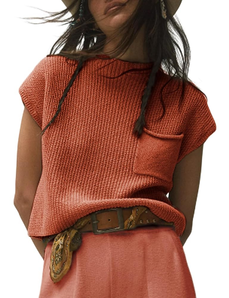 Himosyber Women's Solid Sleeveless Vest Mock Neck Cap Sleeve Knitwear Sweater Tops | Amazon (US)