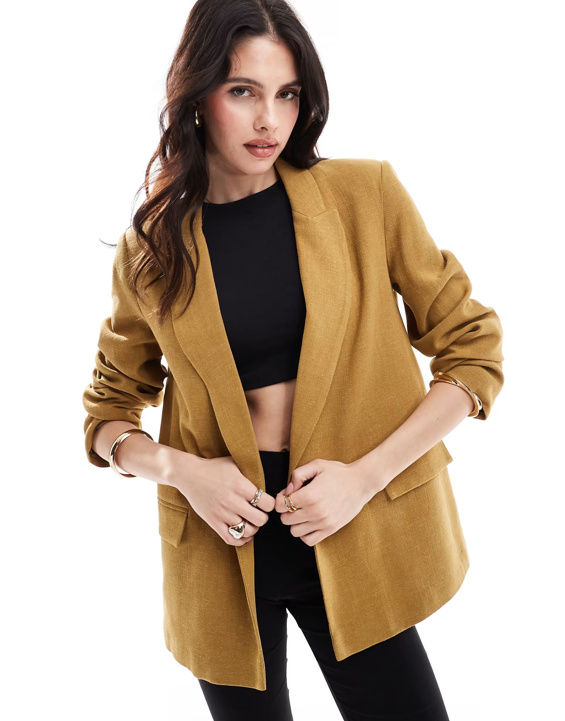 ASOS DESIGN relaxed linen blend blazer in camel | ASOS | ASOS (Global)