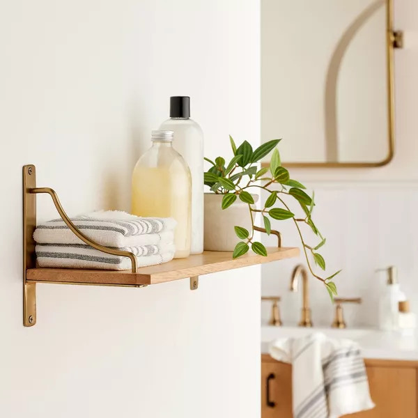 Wood & Brass Decorative Bracket Wall Shelf - Hearth & Hand™ with Magnolia | Target