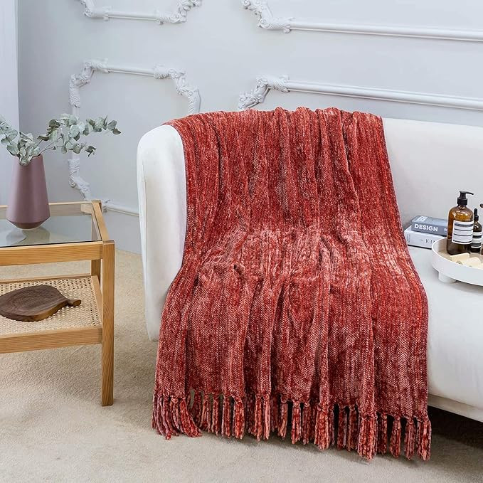 Ausprophy Chenille Blanket Throw 50" 60" Orange Stripe | Amazon (US)