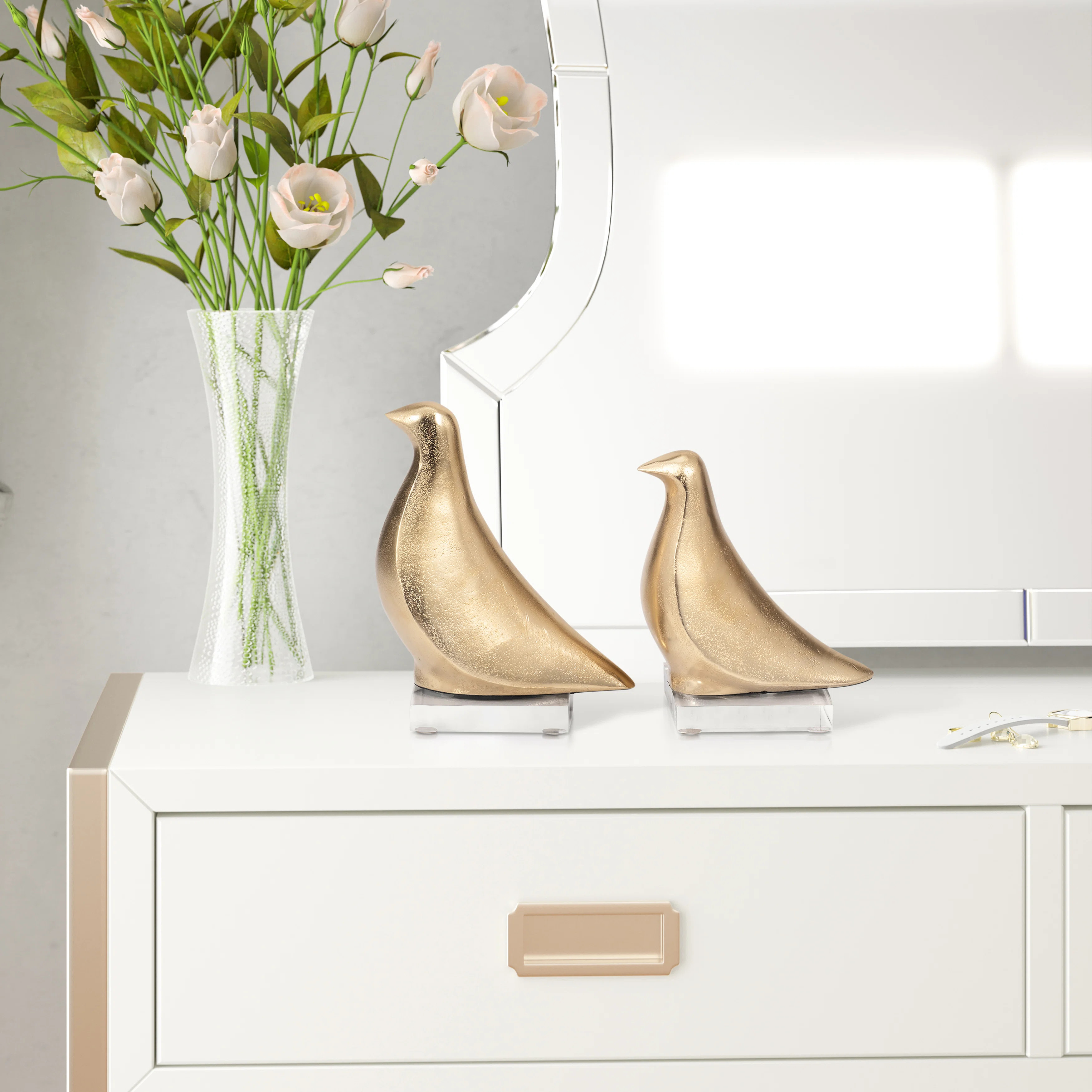Gold Lissa Birds 7 and 8" Aluminum and Acrylic Sculptures, Home Decor Statement Pieces, Set of 2 | Wayfair North America