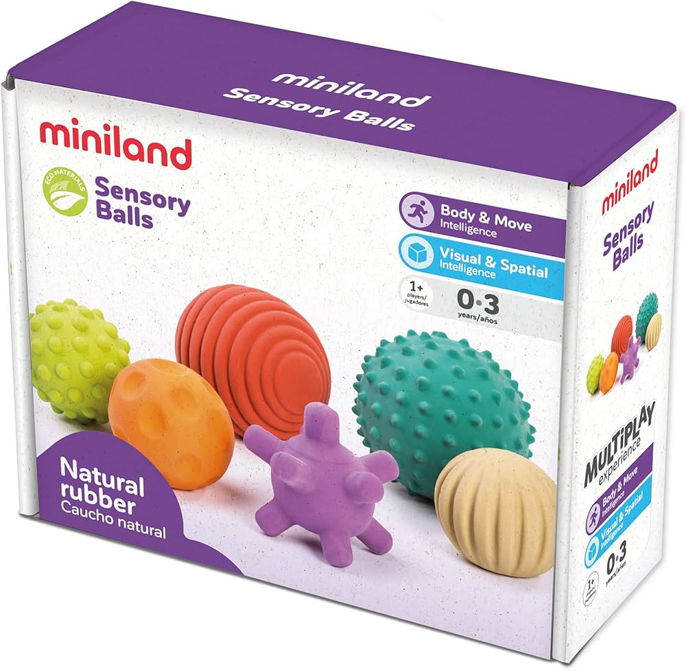 Miniland 6 Sensory Balls, Babies Birth to Toddlers Age 4, Natural Rubber Latex, Soft Teething Toy... | Amazon (US)