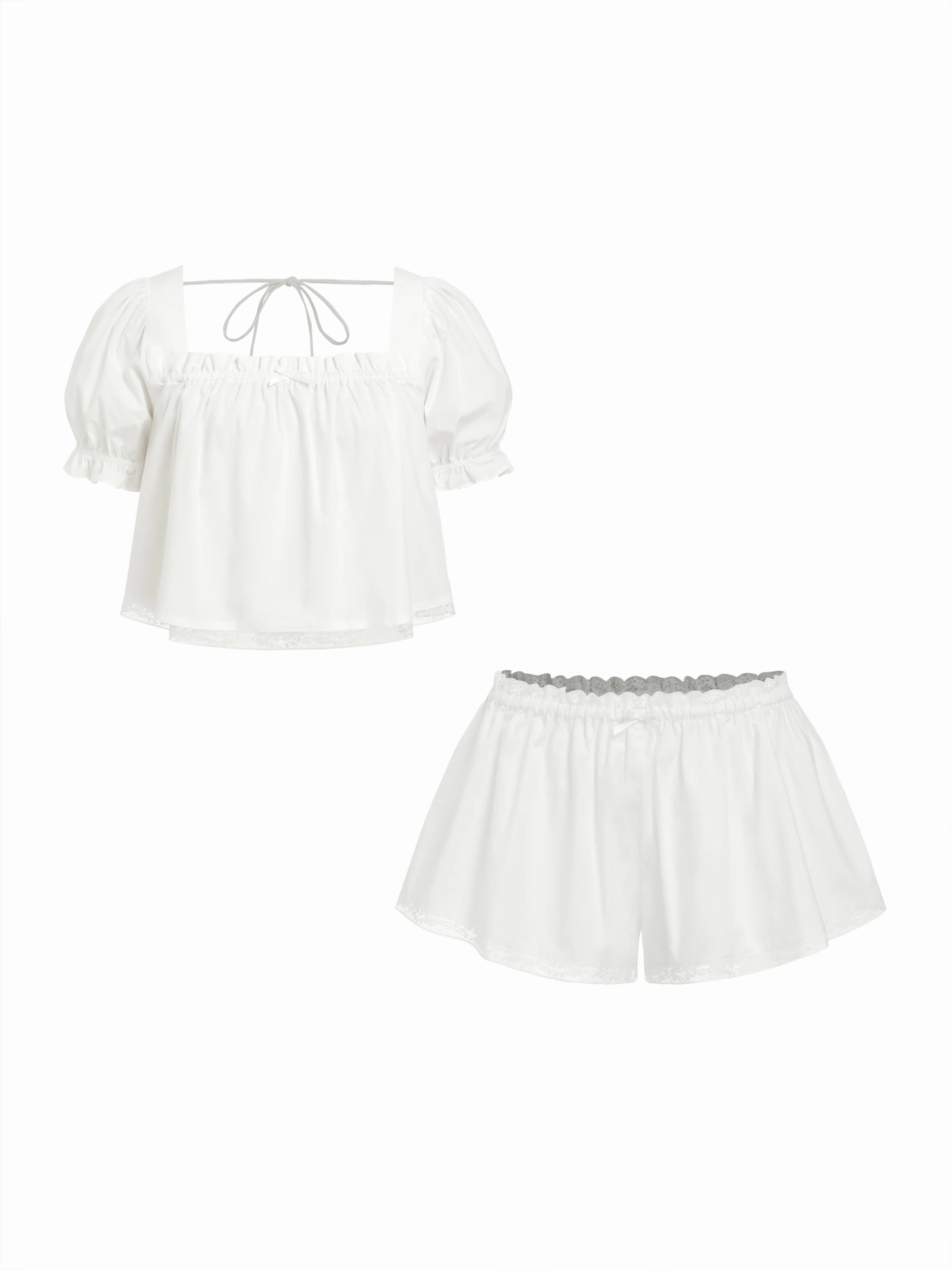 Cotton Puff Sleeve Crop Top & Low Rise Shorts Loungewear Set | Cider