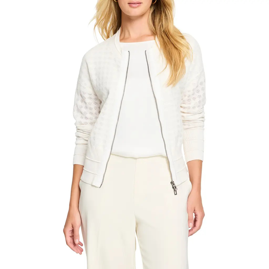 NIC+ZOE Sheer Stitch Zip Cardigan in Classic Cream at Nordstrom, Size Large | Nordstrom