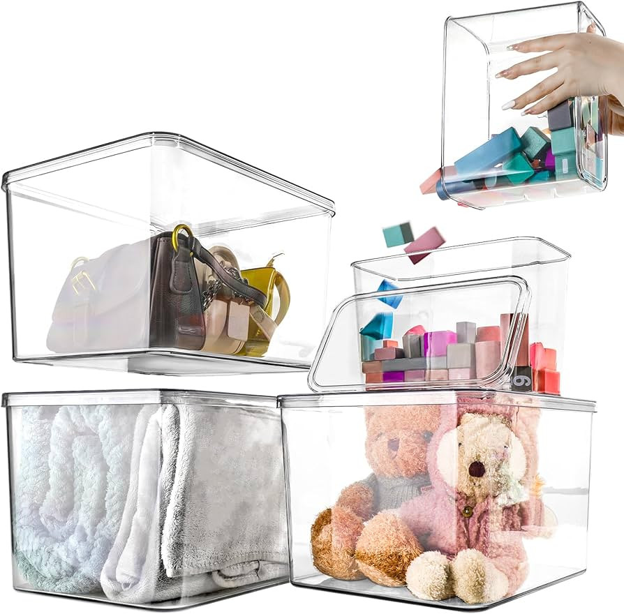 Sgoostood Clear Storage Bins With Lids,5 Packs Transparent Food Storage Organizer,Stackable Lidde... | Amazon (US)