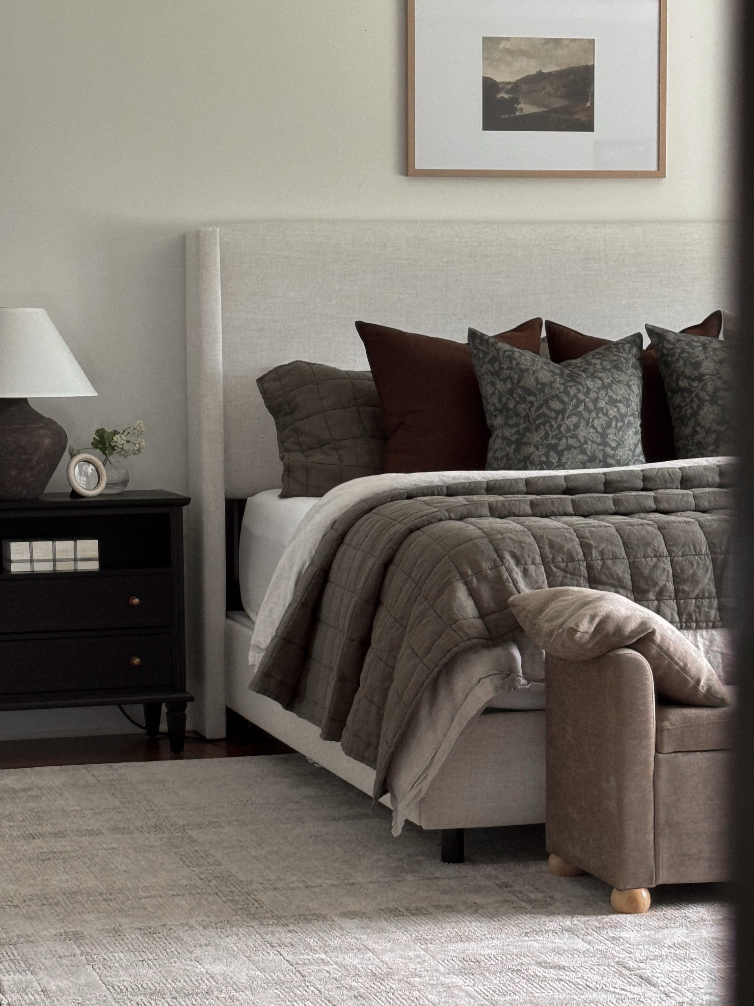 Throw pillows, bedding, primary bedroom, moody bedroom, bed bench, bedroom rug

#LTKSeasonal #LTKHome