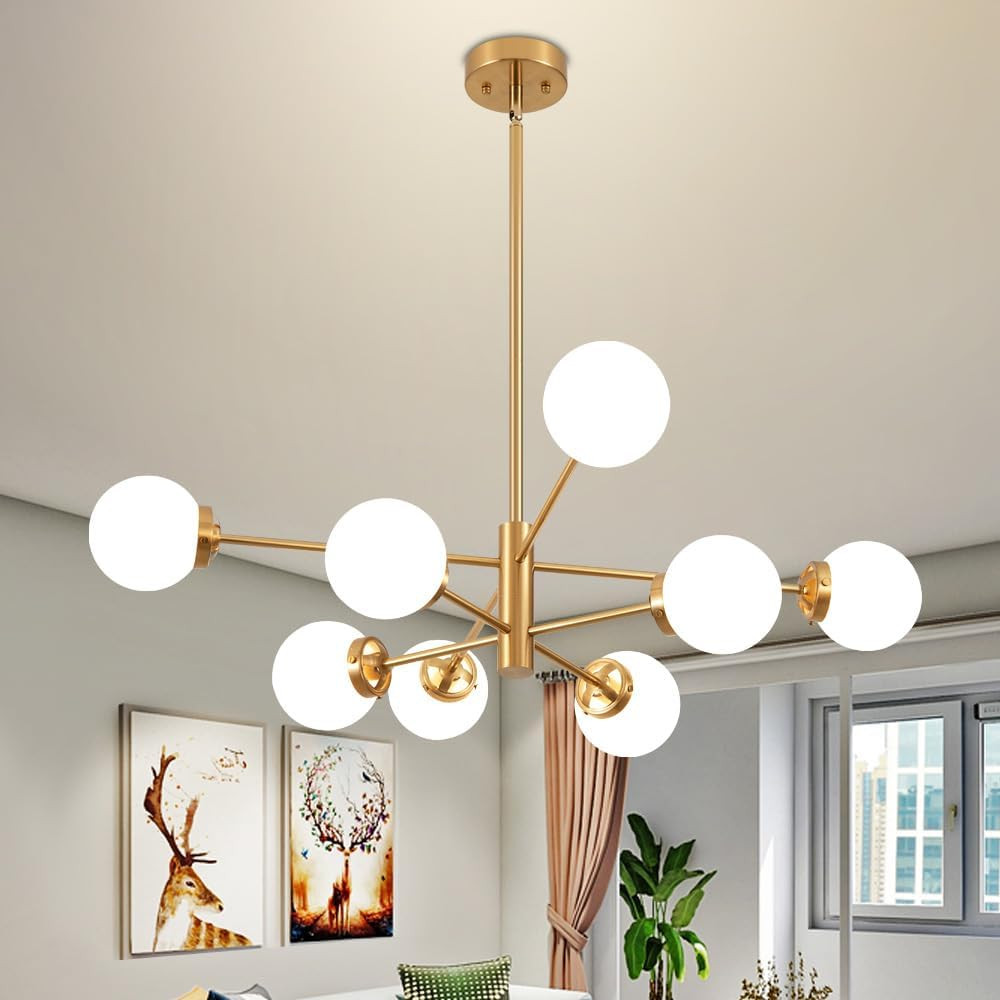 Sputnik Chandelier, Gold Modern Chandeliers, Mid Century Ceiling Lighting Fixture 8-Lights with M... | Amazon (US)