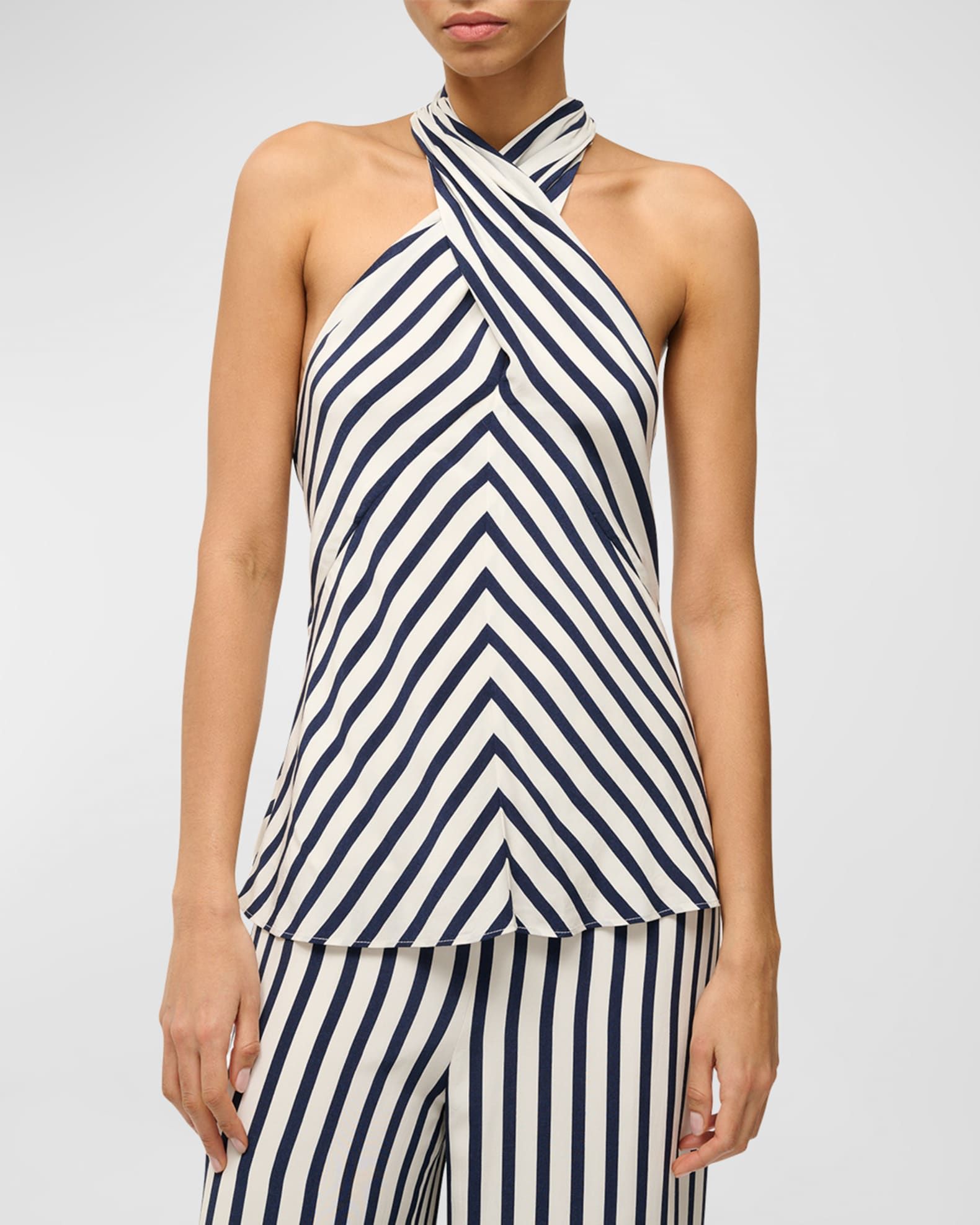 Dawn Tie-Neck Striped Crossover Halter Top | Neiman Marcus