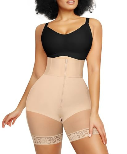SHAPELLX High Waisted Body Shaper Shorts Shapewear for Women Tummy Control Zipper Slip Shorts Butt Lifting Shapewear (Beige, Small) | Amazon (US)