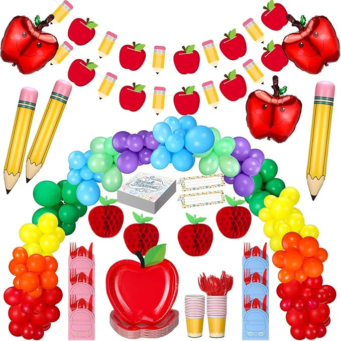 198 Pcs Back to School Decorations Complete Kit with Pencil and Apple Shape Balloon Garland Arch ... | Amazon (US)