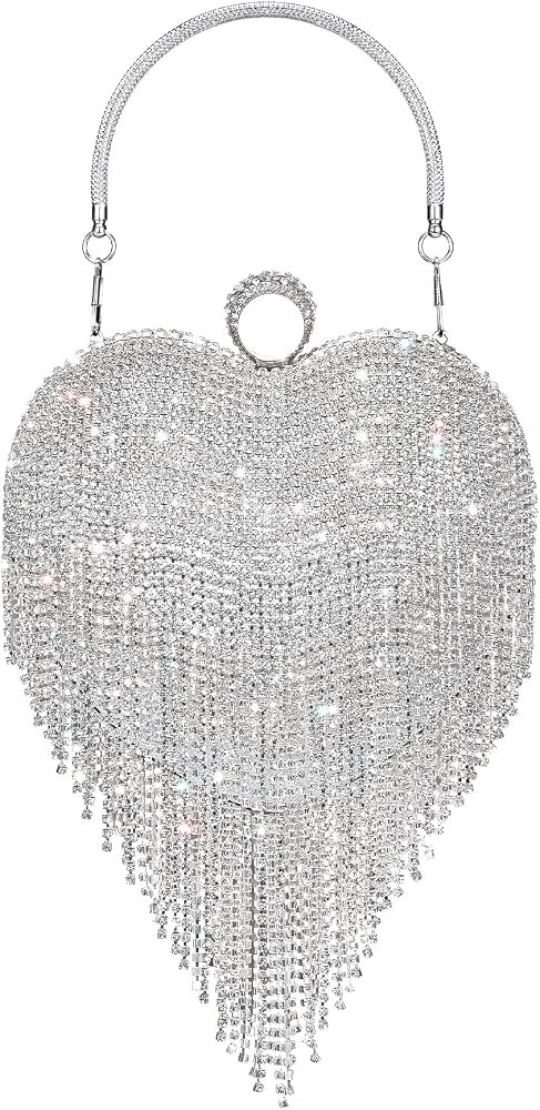 SWEETV Womens Rhinestone Heart Purse,Sparkly Evening Clutch Bag for Formal/Wedding/Cocktail/Prom/... | Amazon (US)