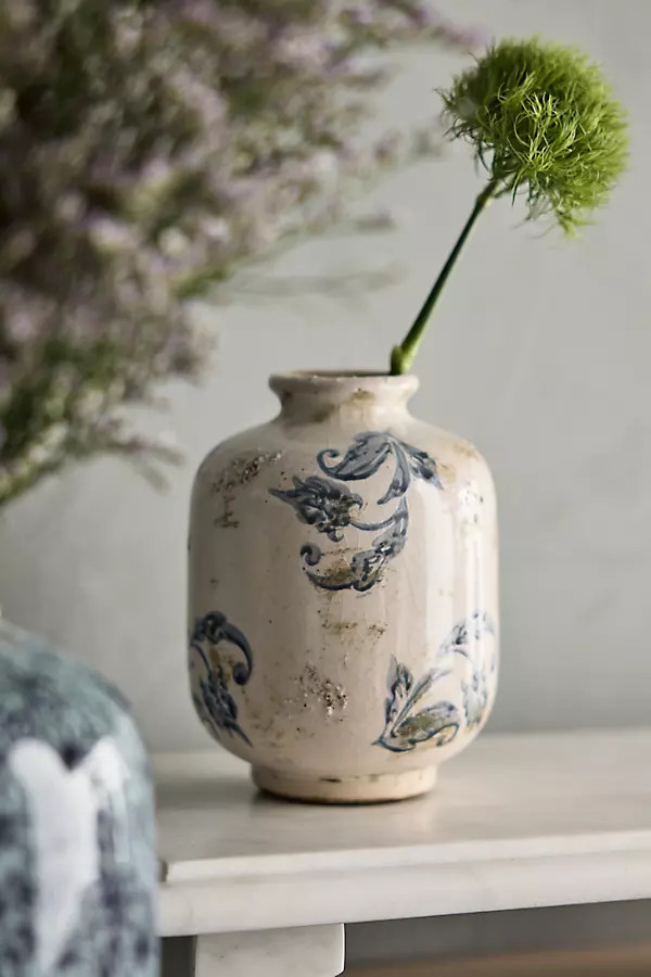 Scrollwork Ceramic Vase, Round | Anthropologie (US)