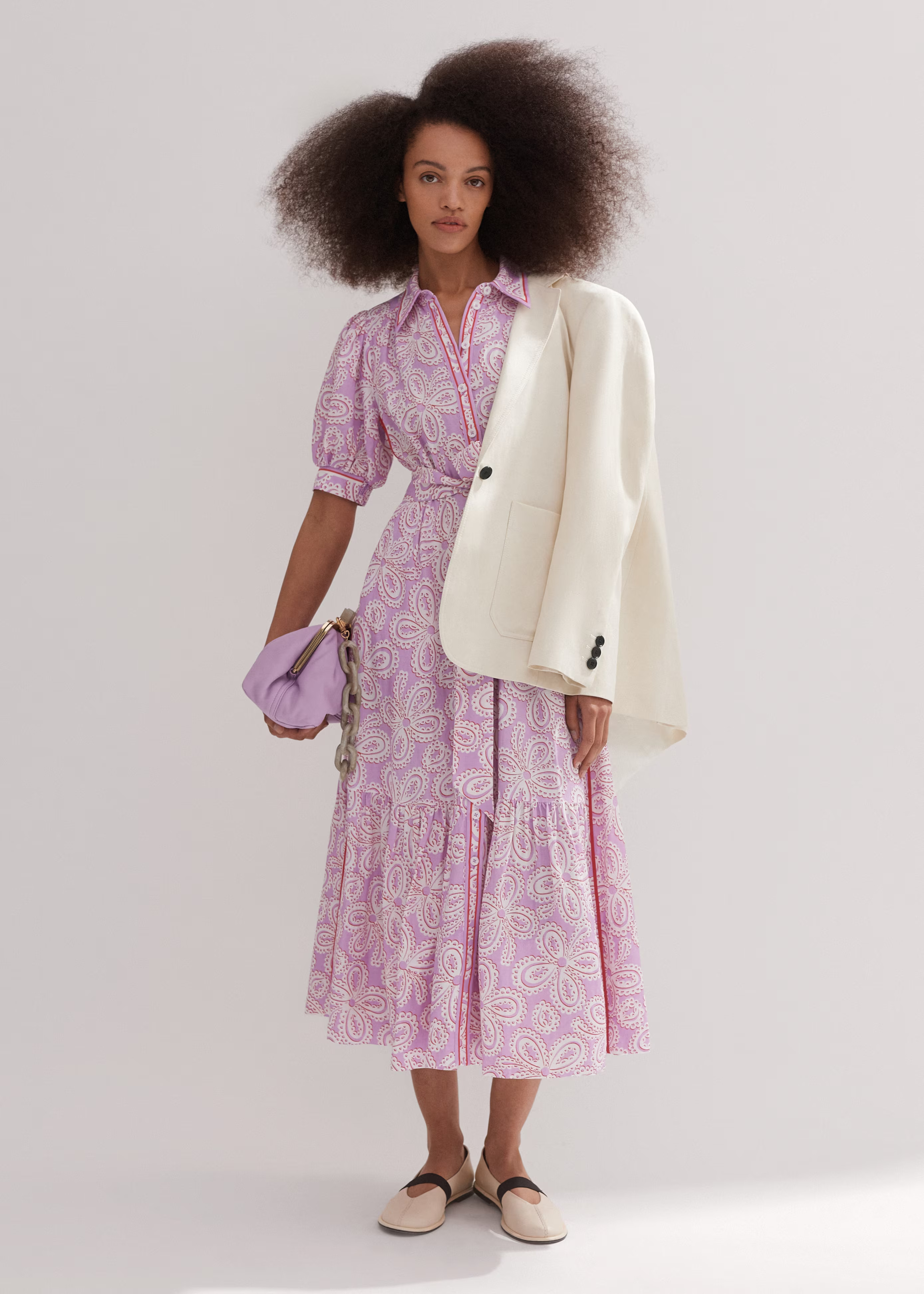 Linen-Blend Lace Midi Shirt Dress + Belt | ME+EM US