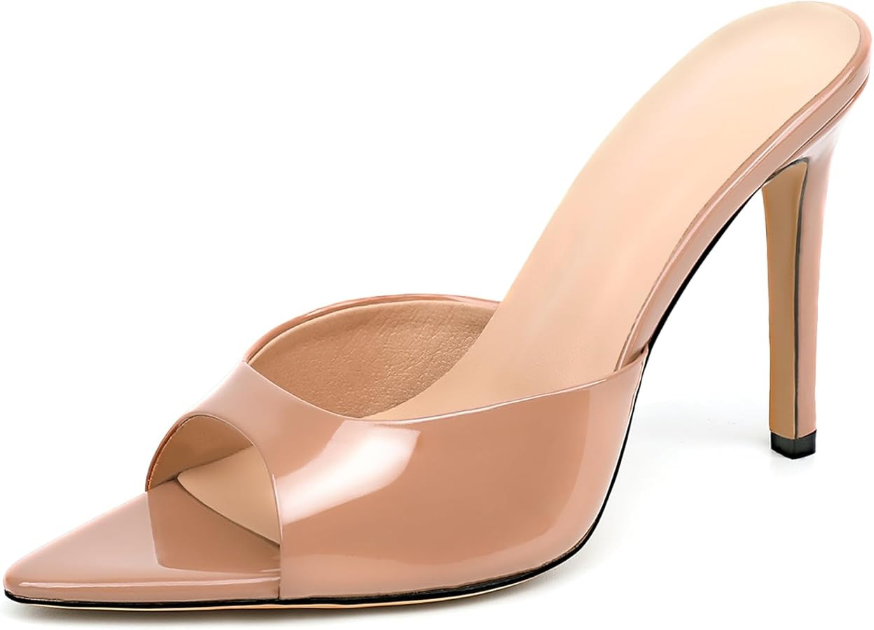 Mules Pointed Open Toe High Heels for Women Slip on Heeled Sandals Summer Casual Wedding Party Dr... | Amazon (US)
