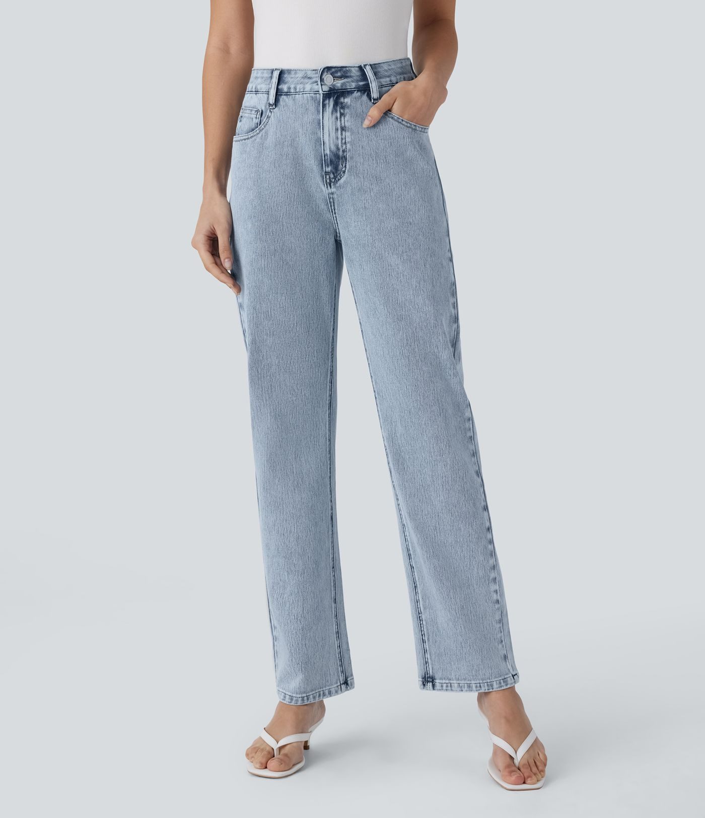 Women’s Halara Flex™ High Waisted Zipper Pockets Straight Leg Casual Jeans - Halara | HALARA