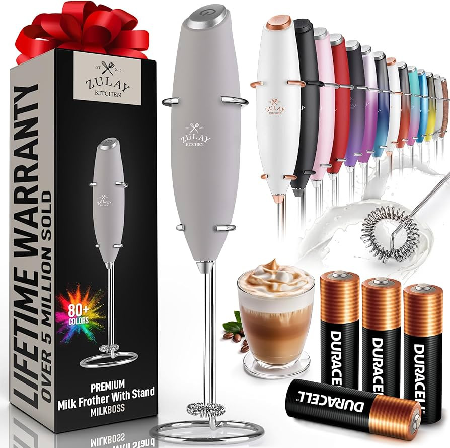 Zulay Kitchen Powerful Milk Frother Wand With 4 AA Duracell Batteries - Ultra Fast Handheld Drink... | Amazon (US)