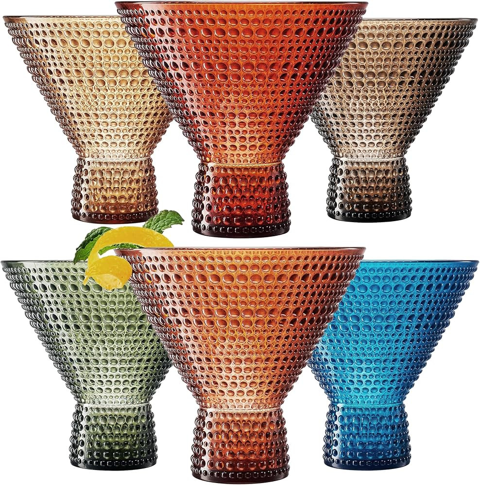 Classic Reusable Plastic Martini Drinking Glasses, Hobnail Design, Shatterproof | 6 Set | Color, ... | Amazon (US)