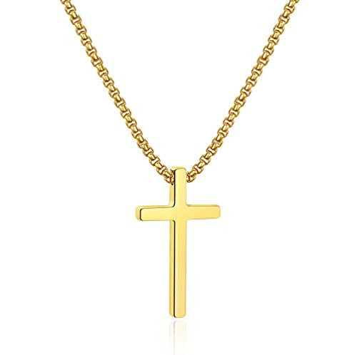 Ursteel Cross Necklace, Gold Plated Cross Chain Stainless Steel Gold Cross Pendant for Teenage 18 Inch Cross Necklace for Men Gifts | Amazon (US)