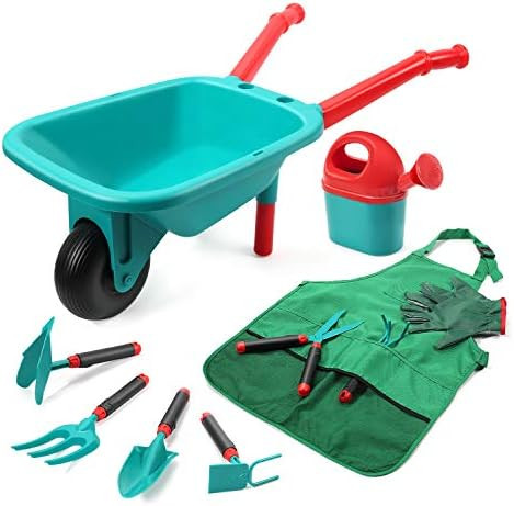 CUTE STONE Kids Gardening Tool Set, Garden Toys with Wheelbarrow, Watering Can, Gardening Gloves,... | Amazon (US)