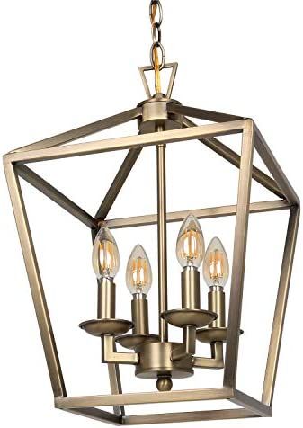 hykolity 4-Light Chandelier Ceiling Light Fixture, Metal Lantern Pendant Lighting W/ Soft Gold Fi... | Amazon (US)
