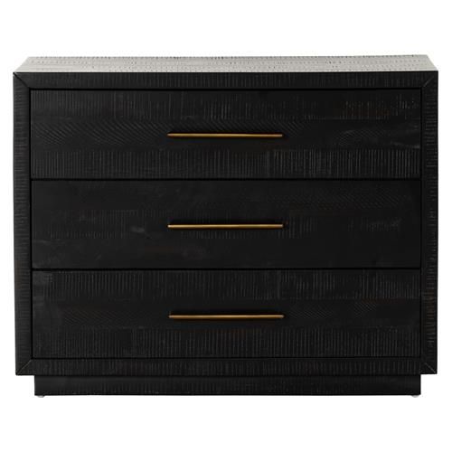 Dorwin Rustic Lodge Black Wood Brass Iron 3 Drawer Nightstand | Kathy Kuo Home