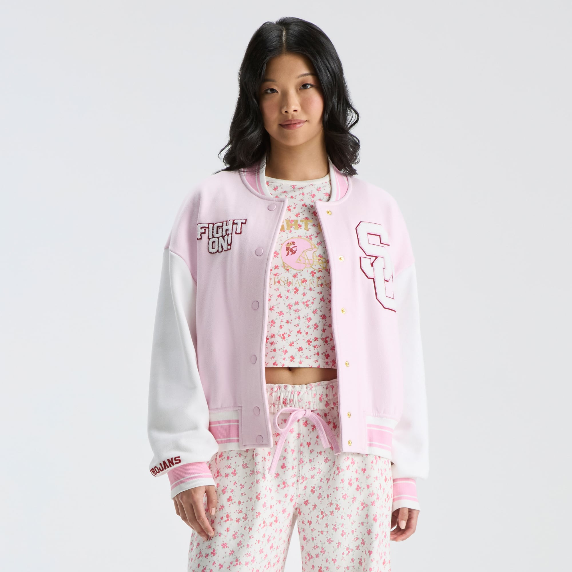 LoveShackFancy Women's Pink USC Trojans Collegiate Varsity Full-Snap Jacket | Fanatics