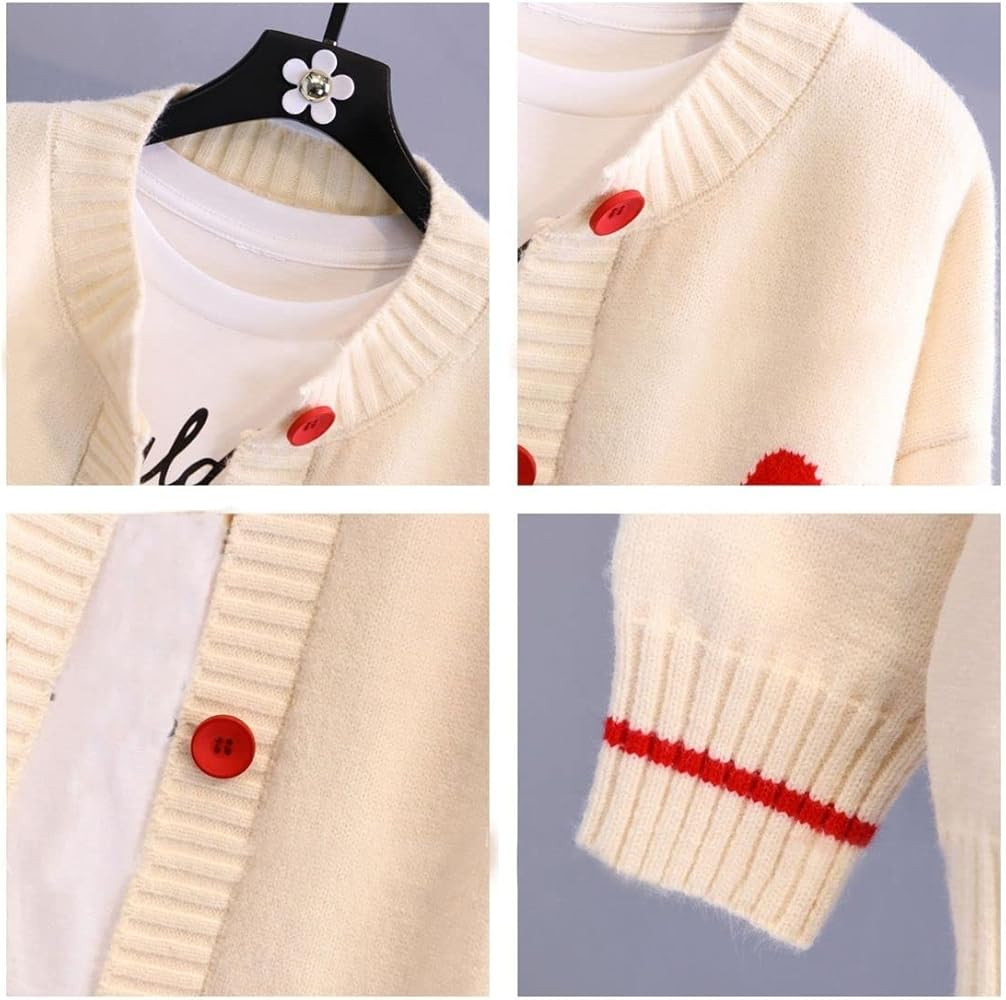 FindThy Women's Cute Cardigan Sweater Kawaii Love Heart Print Y2K Button Knitted Outerwear | Amazon (US)