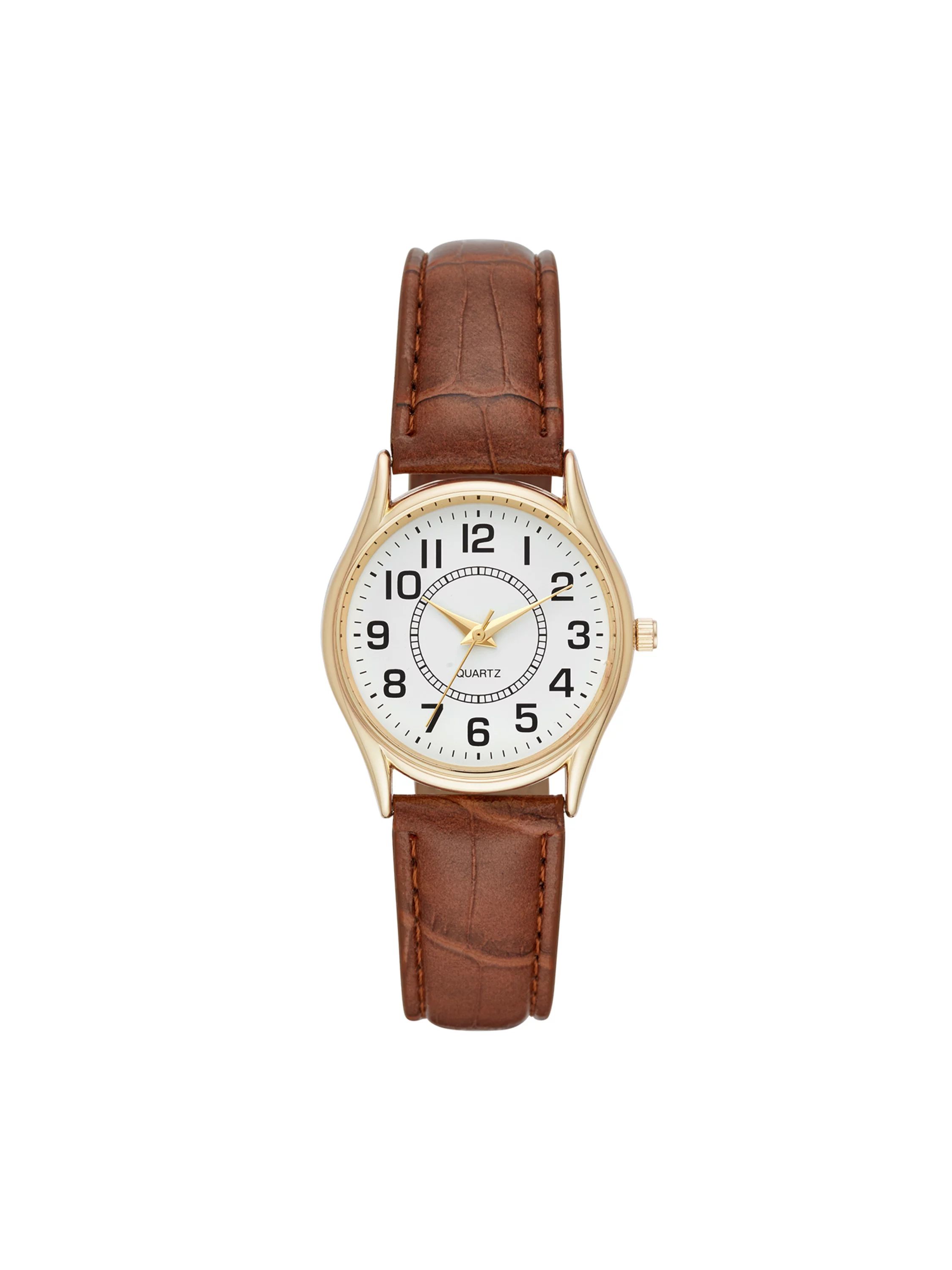Time and Tru Women's Round Gold Tone Watch with Embossed Strap - Walmart.com | Walmart (US)