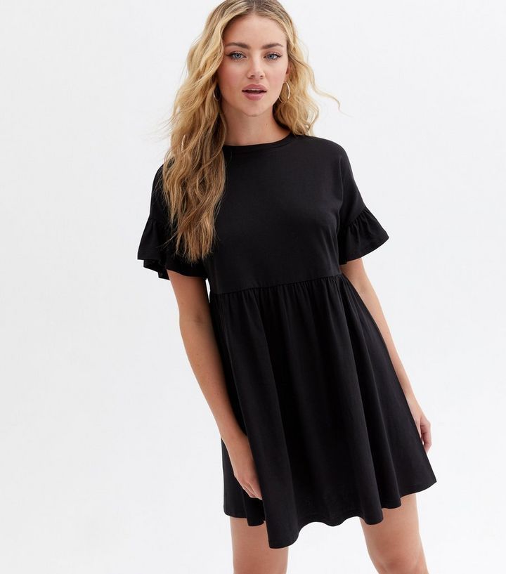 Black Jersey Frill Mini Smock Dress
						
						Add to Saved Items
						Remove from Saved Items | New Look (UK)