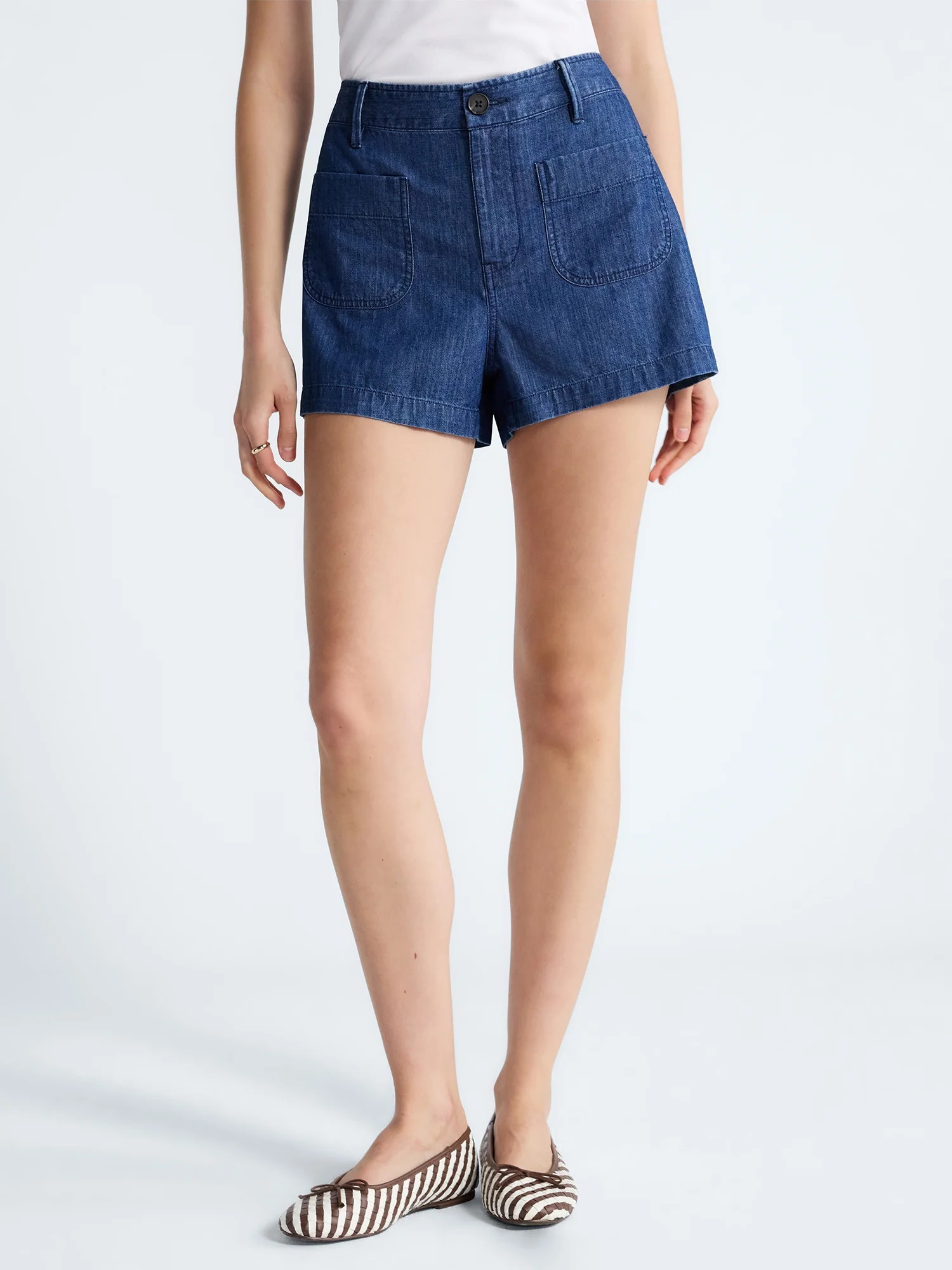 Free Assembly Women's and Women's Plus High Rise Patch Pocket Denim Shorts, 3" Inseam, Sizes XS-4... | Walmart (US)