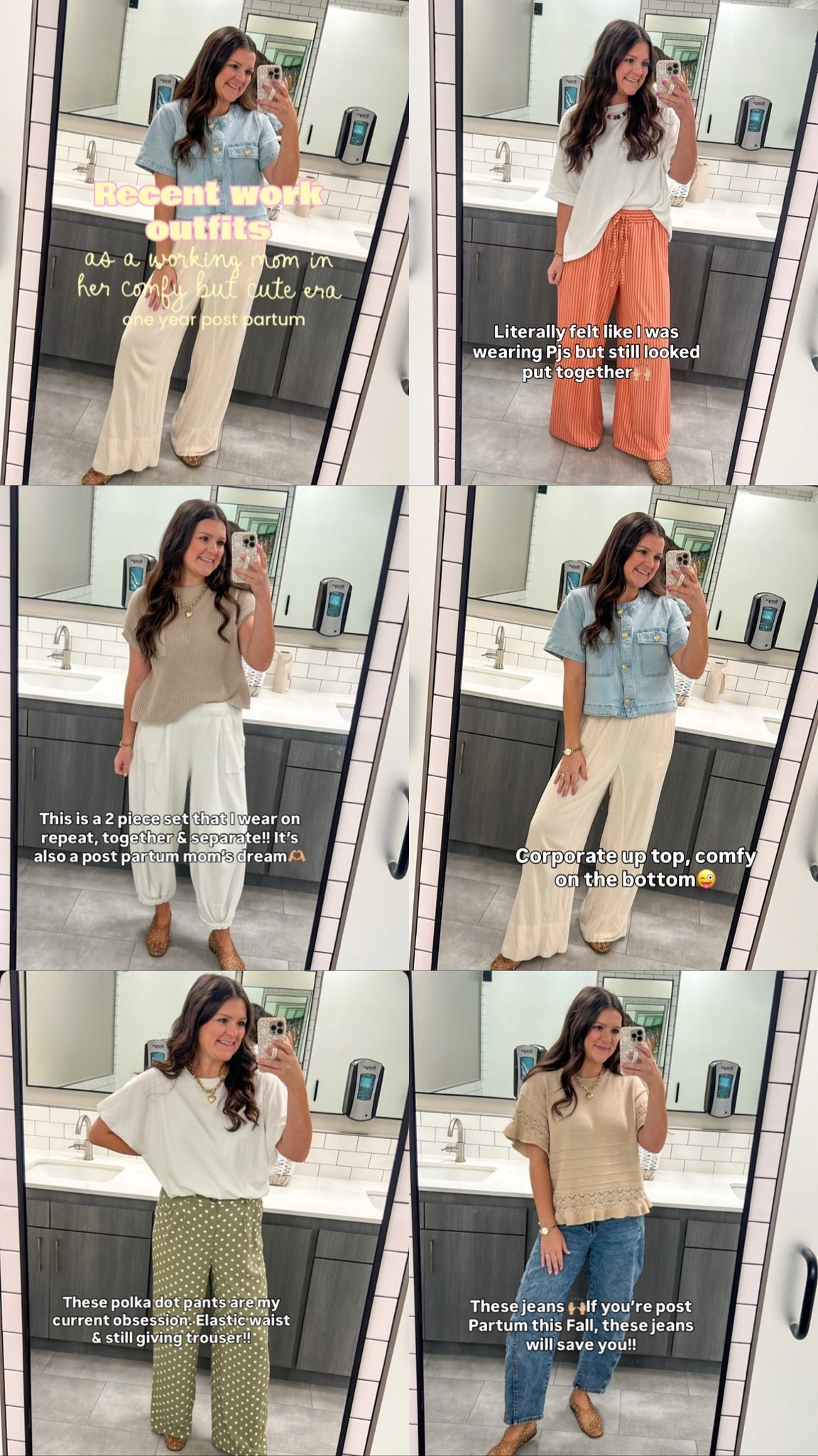 Recent comfy but cute work outfits as a working mom of 2 + 1 year post partum✨

Medium (tts) in all except orange pants are xl & tan sweater top is large! 

#workingmom #workoutfits #officeoutfits #comfybutcute #postpartumoutfits post Partum work outfits / mom outfits / comfy outfits / comfy mom outfits / business casual outfits / summer work outfits / fall work outfits / mom work wear / summer to fall / Amazon outfits / matching set / comfy pants / work outfits / office outfits / teacher outfits

#LTKootd #LTKmomlife #LTKWorkwear